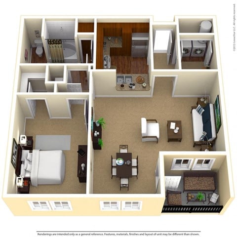 Floor plan for 1 bed, 1 bath, 1005 sqft